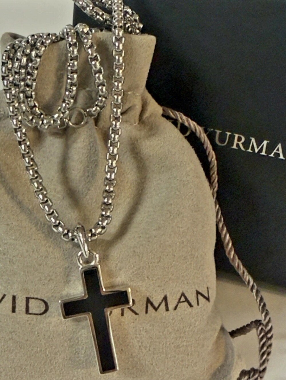 David Yurman Black Onyx Cross Pendant Necklace
